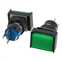 2 Pcs Panel Mount Green Lamp Latching Rectangle Push Button Switch DC 24V