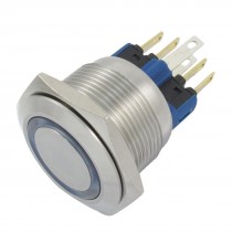 AC 250V 3A 12V Blue Lamp 6 Pins Stainless Momentary Push Button Switch