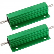 2 Pcs Green 100 Watt 75 Ohm 5% Aluminum Shell Wire Wound Resistors
