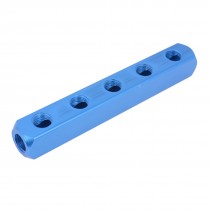 Pneumatic Cylinder 5 Way 8 Ports Aluminum Air Manifold Block Splitter Blue