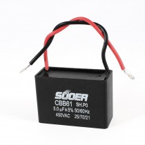 Black 5uF AC 450V 50/60Hz 2 Wire Motor Run Fan Capacitor CBB61