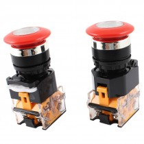 AC 660V 10A DPST Red Mushroom Cap 4 Screw Terminal Emergency Stop Switch 2Pcs