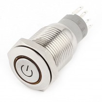 Yellow Angel Eye Power LED SPDT 16mm Thread Momentary Metal Pushbutton Switch