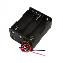 Black Plastic 2-Wires Double Side 6 x 1.5V AA Batteries Holder Case