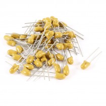 50PCS 1uF 50V 2 Pin Yellow Radial Dipped Tantalum Bead Capacitors