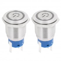 DC 12V Green LED SPDT 19mm Thread Momentary Metal Push Button Switch 2pcs