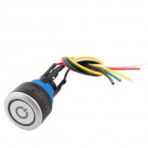 DC 12V 20mm SPDT Latching Metal Ring Blue LED Light Car Push Button Switch