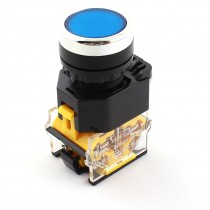 AC380V 10A 22mm Dia DPST 4 Screw Terminal Momentary Blue Push Button Switch