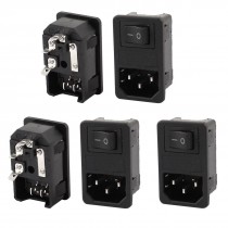 AC 250V 10A Rocker Switch IEC320 C14 Male Plug Power Inlet Socket w Fuse 5Pcs