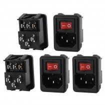 5 Pcs 3 Pin SPST Red Light Rocker Switch IEC320 C14 Power Socket AC 10A 250V