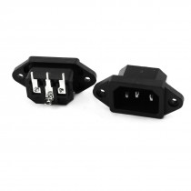 2 Pcs 250V 10A 3 Flat Pin PCB Mount C14 AC Power Socket Connector Adapter Black