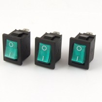 3pcs Green Light ON/OFF I/O SPST Snap In Rocker Switch 3Pin 6A/250V 10A/125V AC
