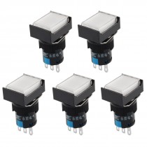 5 Pcs Momentary 1NO 1NC 3 Pin Rectangle Push Button Switch White AC 250V 5A