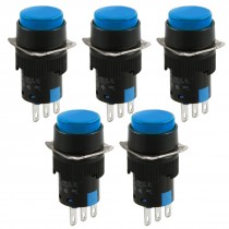 5 Pcs AC 250V 5A 1NO 1NC Round Blue Latching Push Button Switch