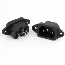 AC250V IEC 320 C14 Male Plug 3P Screw Type Power Inlet Socket Adapter Black 2Pcs