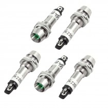 AC 220V 2 Pins 8mm Threaded Green LED Light Signal Indicator Lamp 5 Pcs