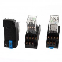 HH54PL DC 24V Coil 4PDT 14Pin 35mm DIN Rail Electromagnetic Power Relay 3 Pieces