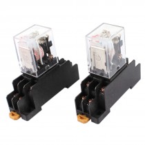 2 Pcs AC 220V Coil DPDT 8 Pin Red LED General Purpose Power Relay w Socket Base