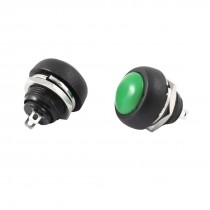 2 Pcs PBS-33 250V/AC 16A 2 Pins Momentary SPST Pushbutton Switch Green