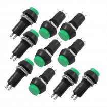 10 x SPST Green Round Cap Latching Push Button Switch AC 3A 250V