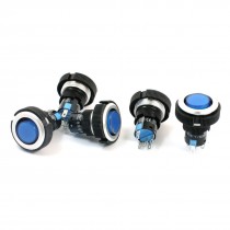 AC220V 22mm Panel Mount Blue Lamp SPDT 1NO 1NC Locking Push Button Switch 5 Pcs