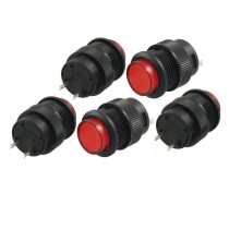 5 Pcs AC 250V 3A SPST Momentary Red Push Button Switches