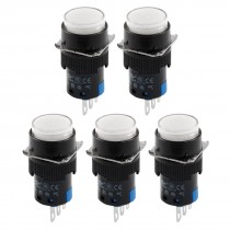 5 x AC 250V 5A 1NO 1NC Momentary Panel Mount Round Push Button Switch White