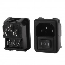 2 Pcs 3 Position Black Rocker Switch IEC320 C14 Inlet Power Socket AC 10A 250V