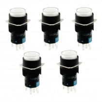 5 Pcs AC 220V White Lamp Round Latching 1NO 1NC Push Button Switch Bbhxr