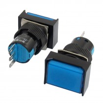 2Pcs 3-Pin Blue Rectangular Cap Momentary Push Button Switch AC250V 3A