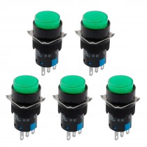 5 Pcs 3 Pin Momentary 1NO 1NC Green Round Push Button Switch Ith AC 220V 5A