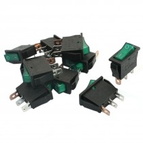 10 Pcs KCD3 Green Lamp SPST 3-Pin 2 Position on/off Rocker Switches AC 250V 15A
