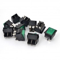 10pcs AC 250V 15A 6 Pins DPDT I/O Green Light Snap in Boat Rocker Switch