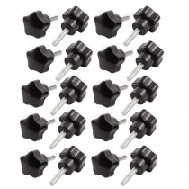 20pcs 6mm Thread 25mm Star Head Straight Knurled Grip Knob Black
