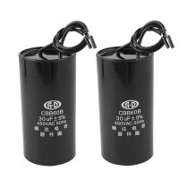AC 450V Cylinder 30uF 2 Wired Motor Run Capacitor CBB60B Black 2pcs