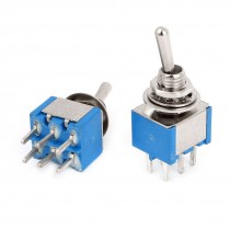 2 Pcs AC 250V 3A 6-Pin DPDT ON/OFF/ON Self Lock Toggle Switches