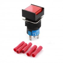 DC 24V Red Lamp Momentary Square Push Button Switch + Insulated Crimp Terminal