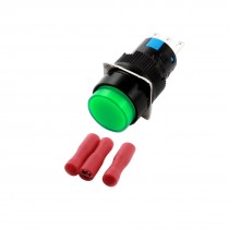 AC 250V 5A Green SPDT Self Locking Round Push Button Switch w Female Connector