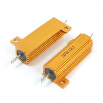 50W 1K Ohm Axial Wirewound Aluminum Clad Resistor Gold Tone 2 Pcs