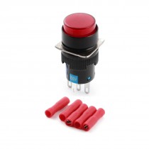 AC 220V Red Lamp Momentary Round Push Button Switch + Insulated Crimp Terminal