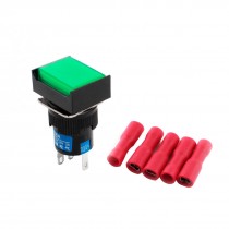 AC220V Green Lamp SPDT Momentary Rectangle Pushbutton Switch w Female Connectors