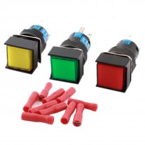 3pcs AC220V Pilot Lamp SPDT Momentary Push Button Switch + DIY Wiring Terminals