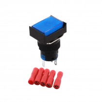 DC 24V Blue Lamp SPDT Momentary Rectangle Push Button Switch w Female Connector