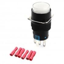 DC 12V White Light Panel SPDT Momentary Pushbutton Switch w Wiring Terminals