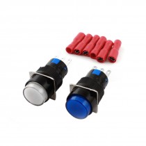 2Pcs AC 250V 5A SPDT Momentary White Blue Push Button Switch w Female Terminals