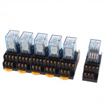 6 Pcs AC 110V/120V Coil 4PDT 35mm DIN Rail Electromagnetic Power Relay + Socket