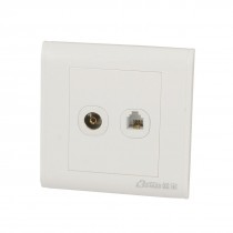 White Square Plastic RJ11 8P4C Telephone TV Socket Wall Plate