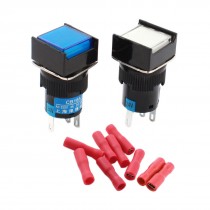 2Pcs DC24V Light SPDT Locking Rectangle Pushbutton Switchs w Female Connectors