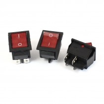 AC 220V 15A 4Pin DPST ON/OFF Red Indicator Lamp Rocker Switch 3 Pcs