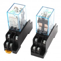 2 Pcs DC 12V Green Light DPDT 35mm DIN Rail Electromagnetic Power Relay + Socket